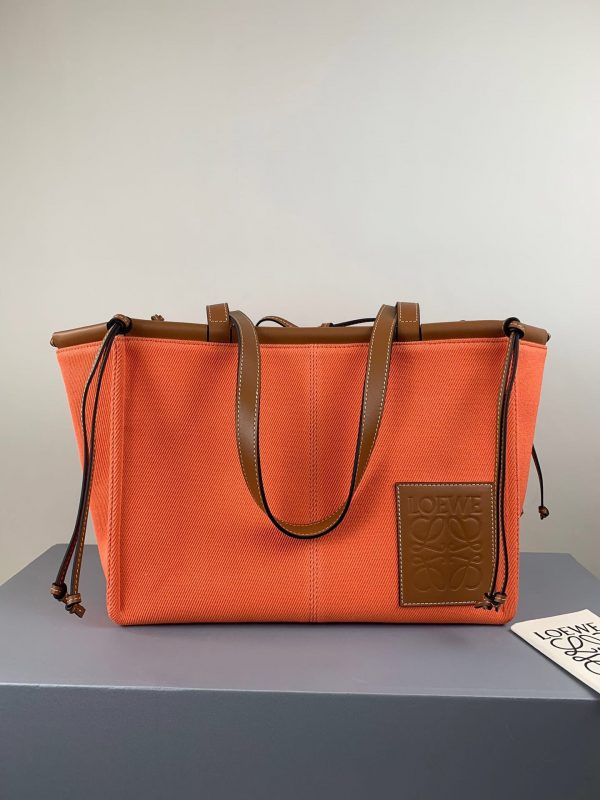 Loewe  Cushion large leather-trimmed canvas tote Orange