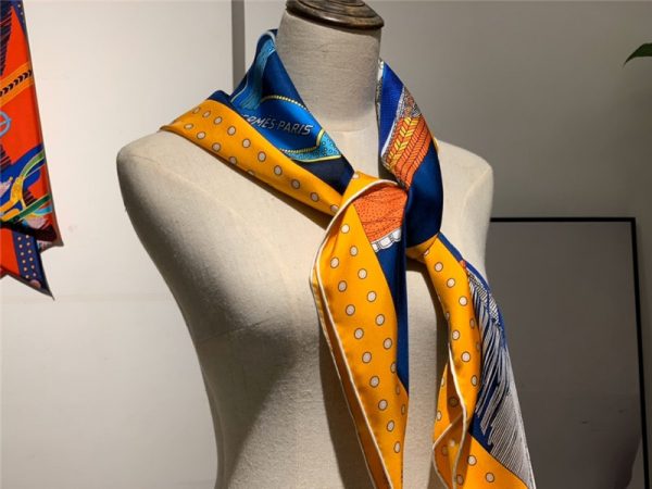 Hermes “Noble Saddle” Blue Silk scarf