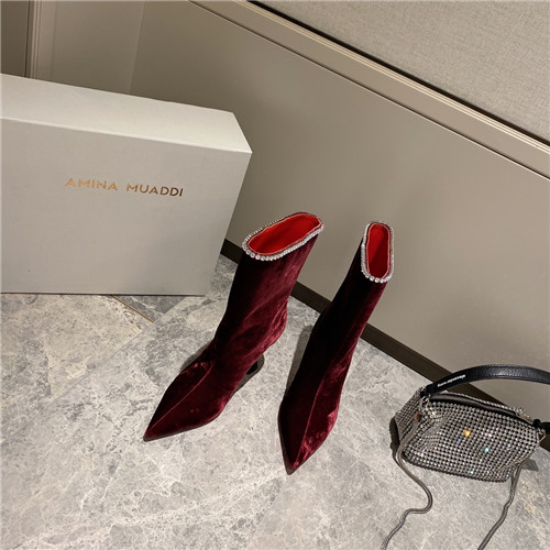 amina muaddi sexy velvet short boots - Image 4