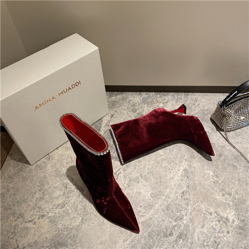 amina muaddi sexy velvet short boots - Image 6