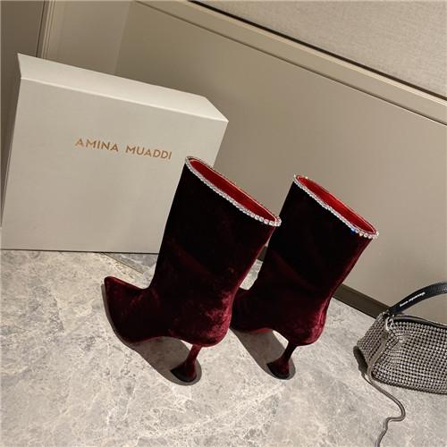 amina muaddi sexy velvet short boots - Image 7