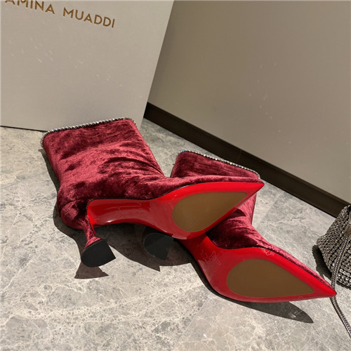 amina muaddi sexy velvet short boots - Image 9