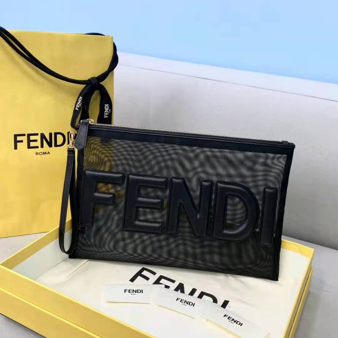Fendi Mesh Large Flat Pouch Black