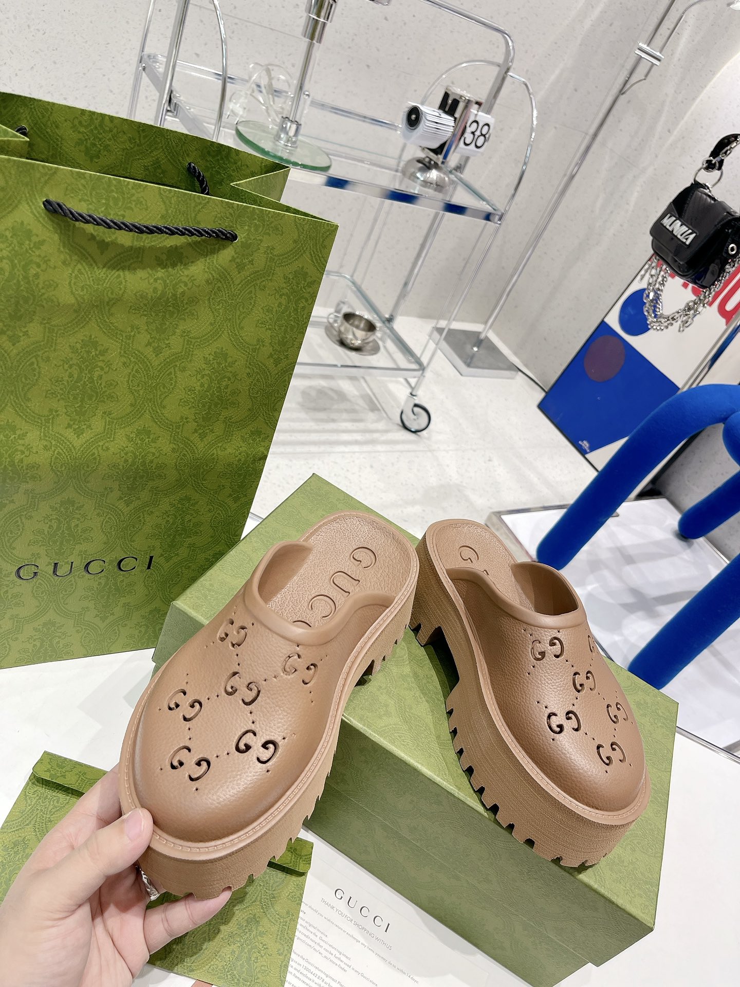 Gucci GG Slides perforated carved shoes F - Image 3