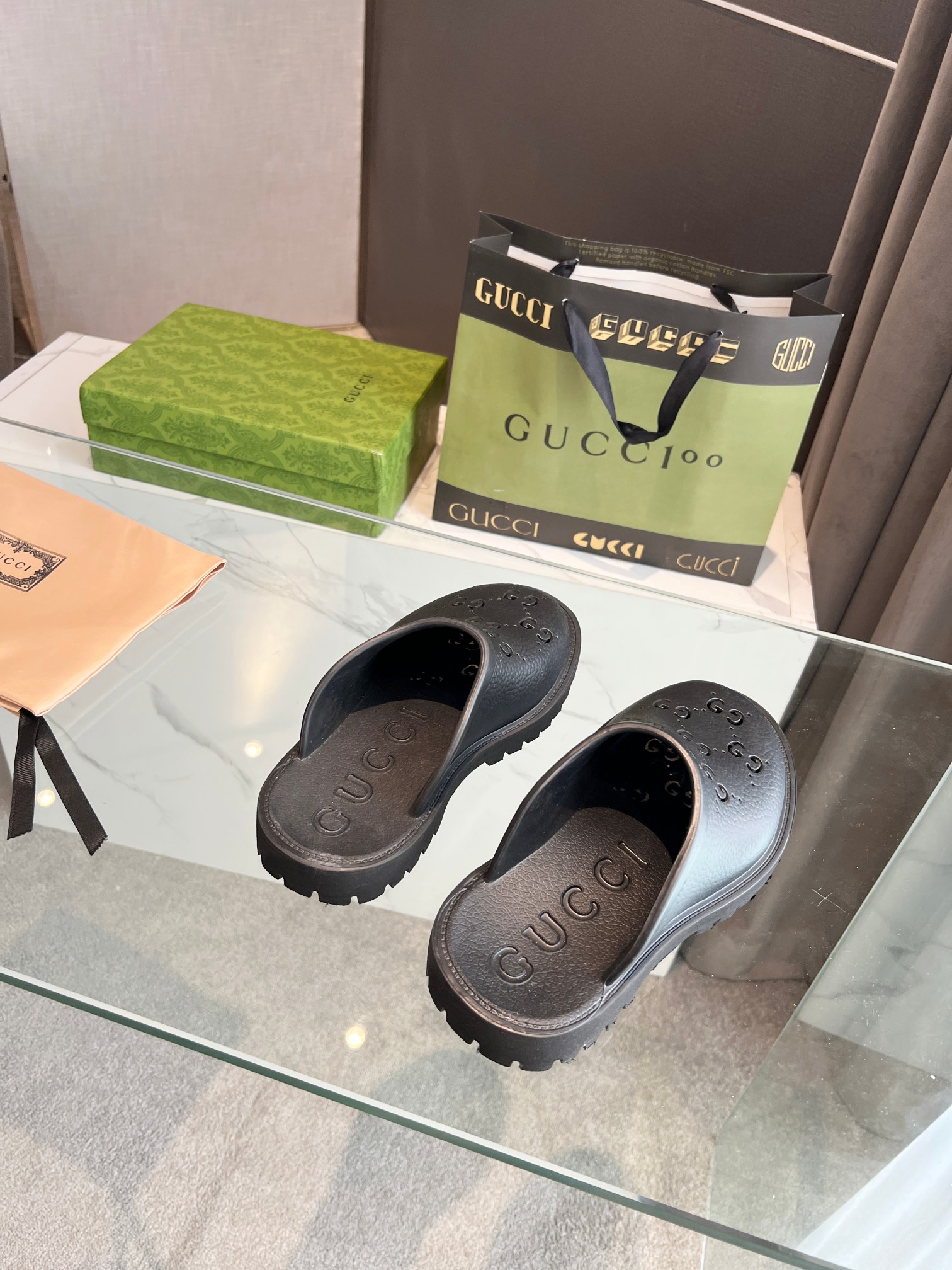 Gucci GG Slides perforated carved shoes black B - Image 8