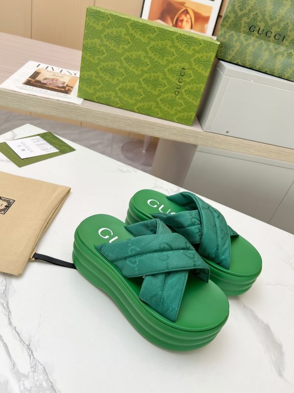 Gucci’s latest GG platform slippers are a leg puller green