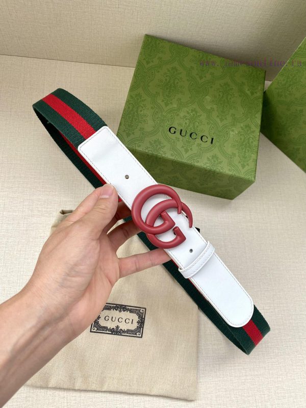 Width 4.0cm GUCCI classic canvas woven belt with woven leather edges and double G-buckles, p nhnlq2js