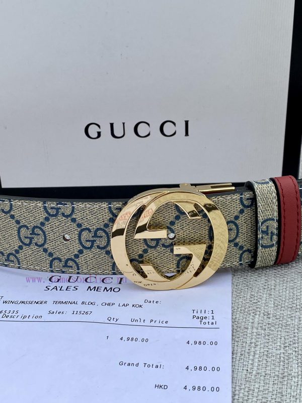 Width 4.0cm Gucci double-sided belt, with GG Supreme canvas on one side and jujube red top c defkyayz