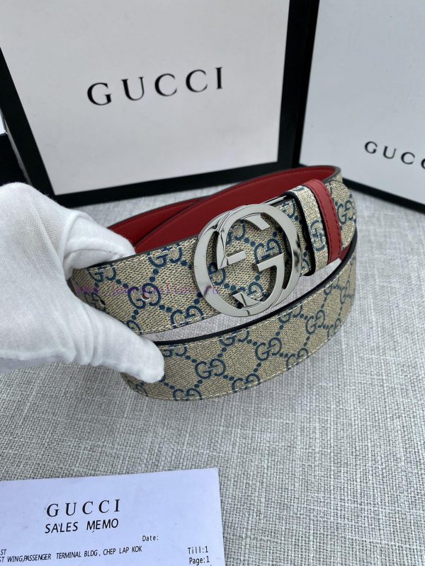 Width 4.0cm Gucci double-sided belt, with GG Supreme canvas on one side and jujube red top c v1icqtyc