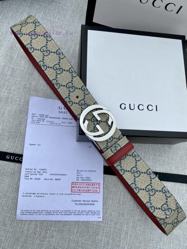 Width 4.0cm Gucci double-sided belt, with GG Supreme canvas on one side and jujube red top c 6qutuoaz