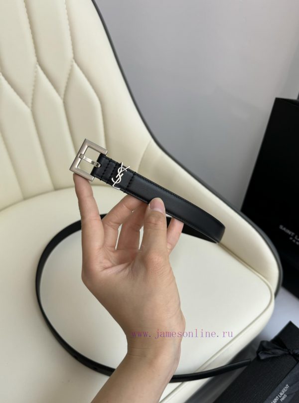 Female version Y.S.LComplete width 2.0 casual belt series with simple metal logo, showcasing qdee98bl