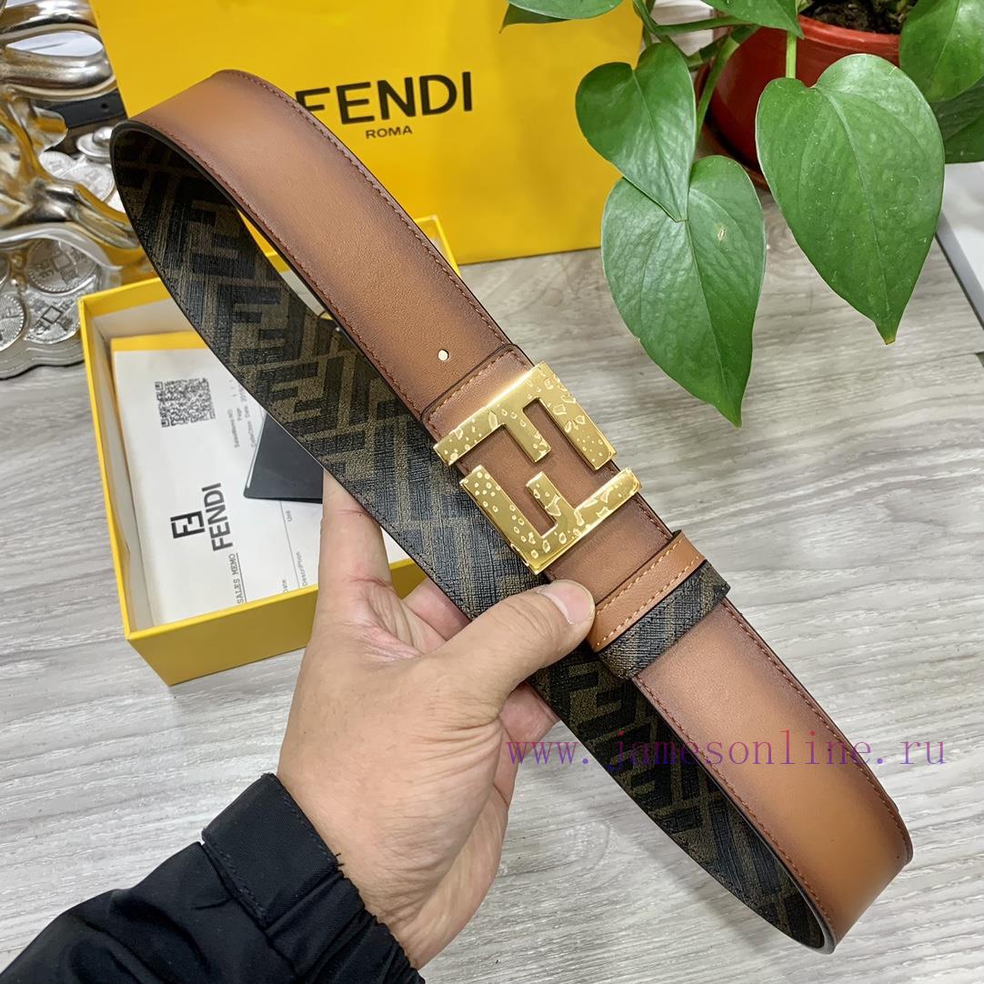 FENDI style with width of 4.0CM, double ring front and back waist belt, FF nail buckle, dual c22uxjaf - Image 8