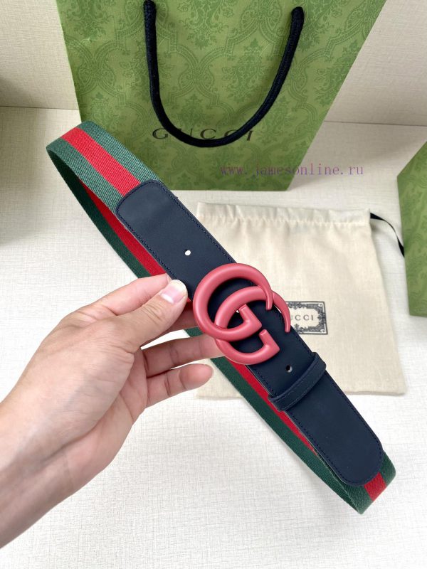 Width 4.0cm GUCCI classic canvas woven belt with woven leather edges and double G-buckles, p wvlbwvbl